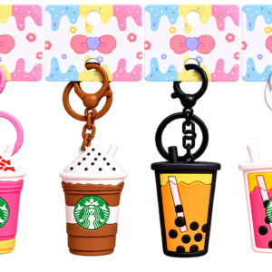 Coffee, boba, frappuccino keychains with no background