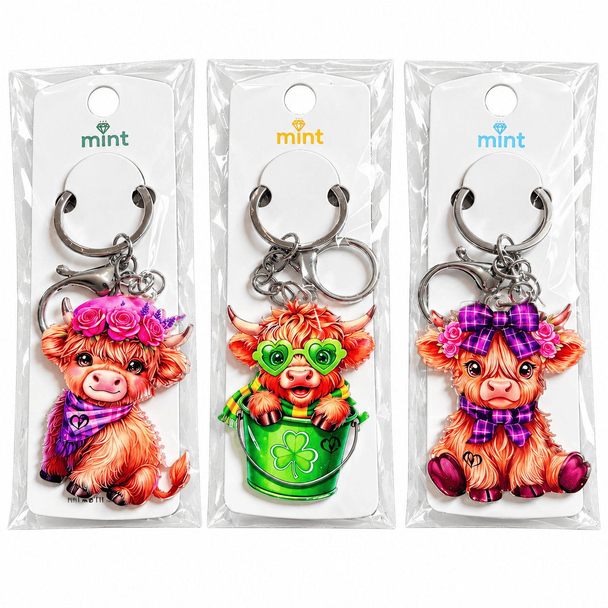 Highland cow keychains with different varieties