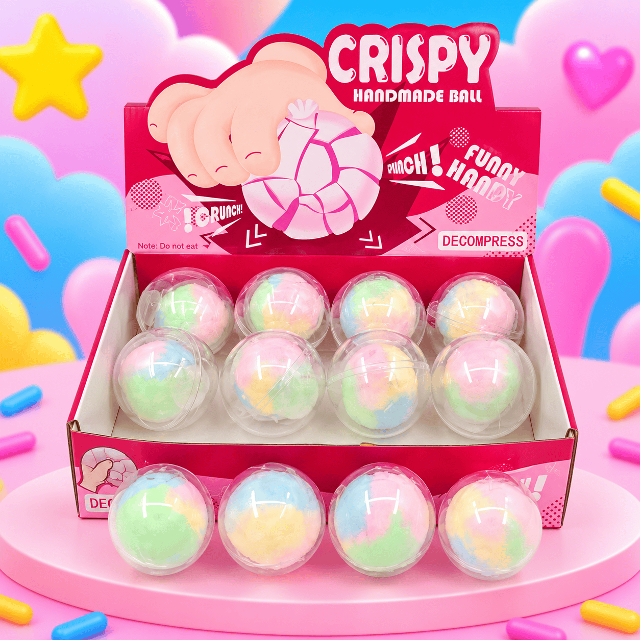 Wax crispy crackle squeeze balls with background