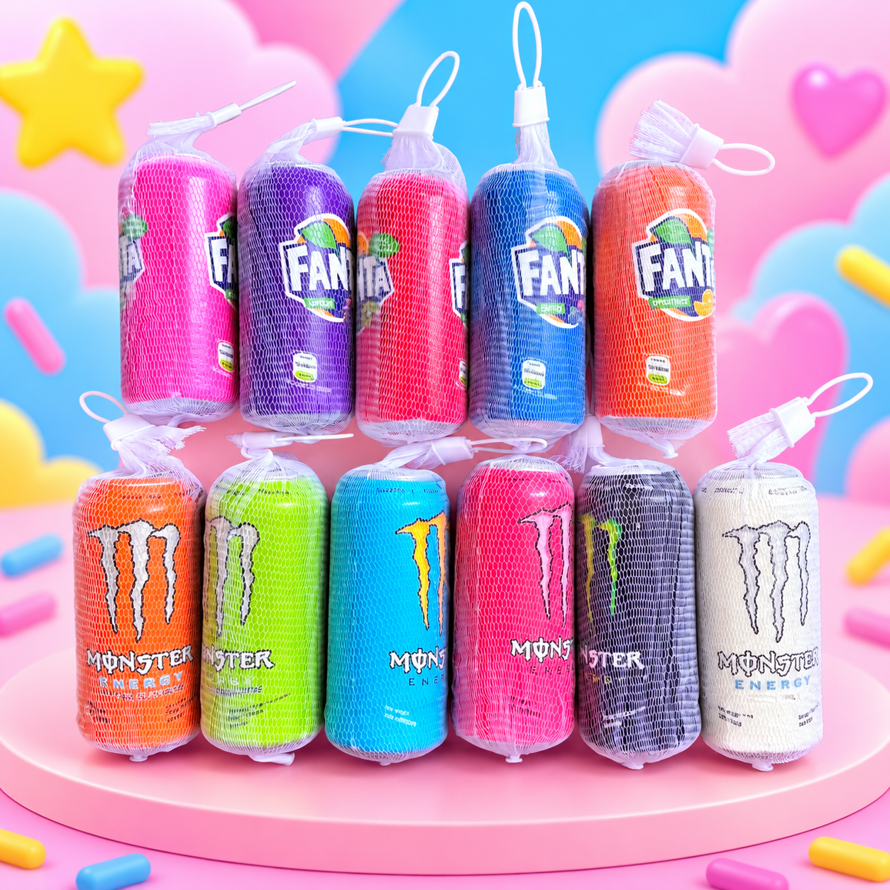 Energy and soda can squishys