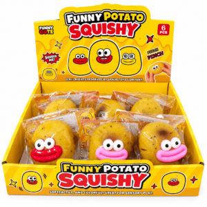 Funny potato squishy display with different color potatoes and no background