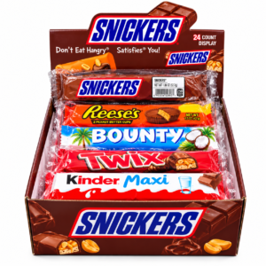 Squishy candy box featuring all different kids of candy that are squishys with no background
